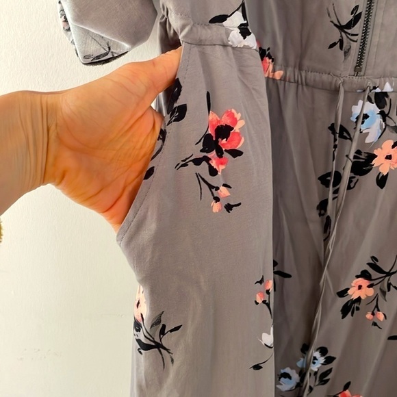 Torrid Floral Challis Zip Front Drawstring Shirt Dress Longsleeves Medium 10 - Picture 4 of 7